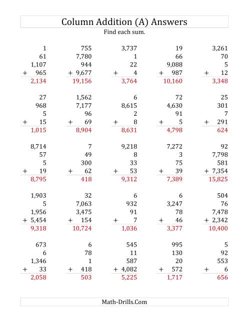 Adding Four Various-Digit Numbers (A)