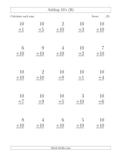 25 Vertical Adding Tens Questions (B)