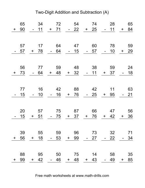 Two-Digit (A) Combined Addition and Subtraction Worksheet