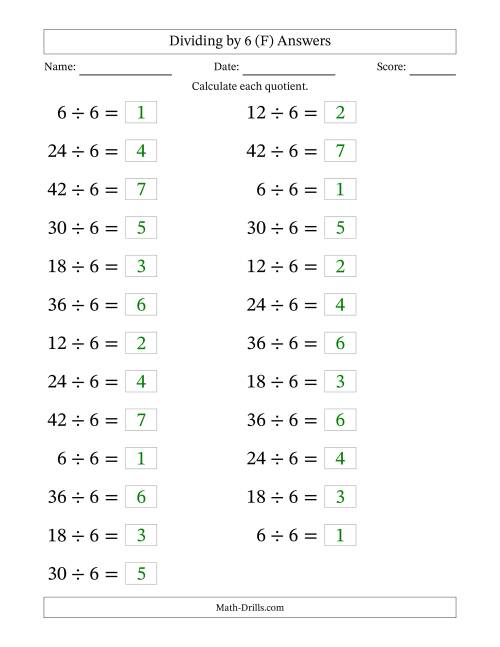 Horizontally Arranged Dividing by 6 with Quotients 1 to 7 (25 Questions ...