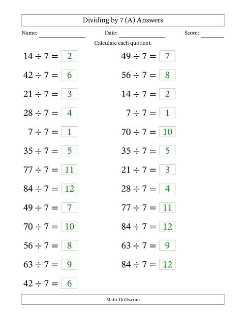 Horizontally Arranged Dividing by 7 with Quotients 1 to 12 (25 ...