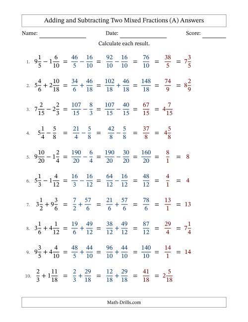 Adding Fractions And Mixed Numbers Worksheet