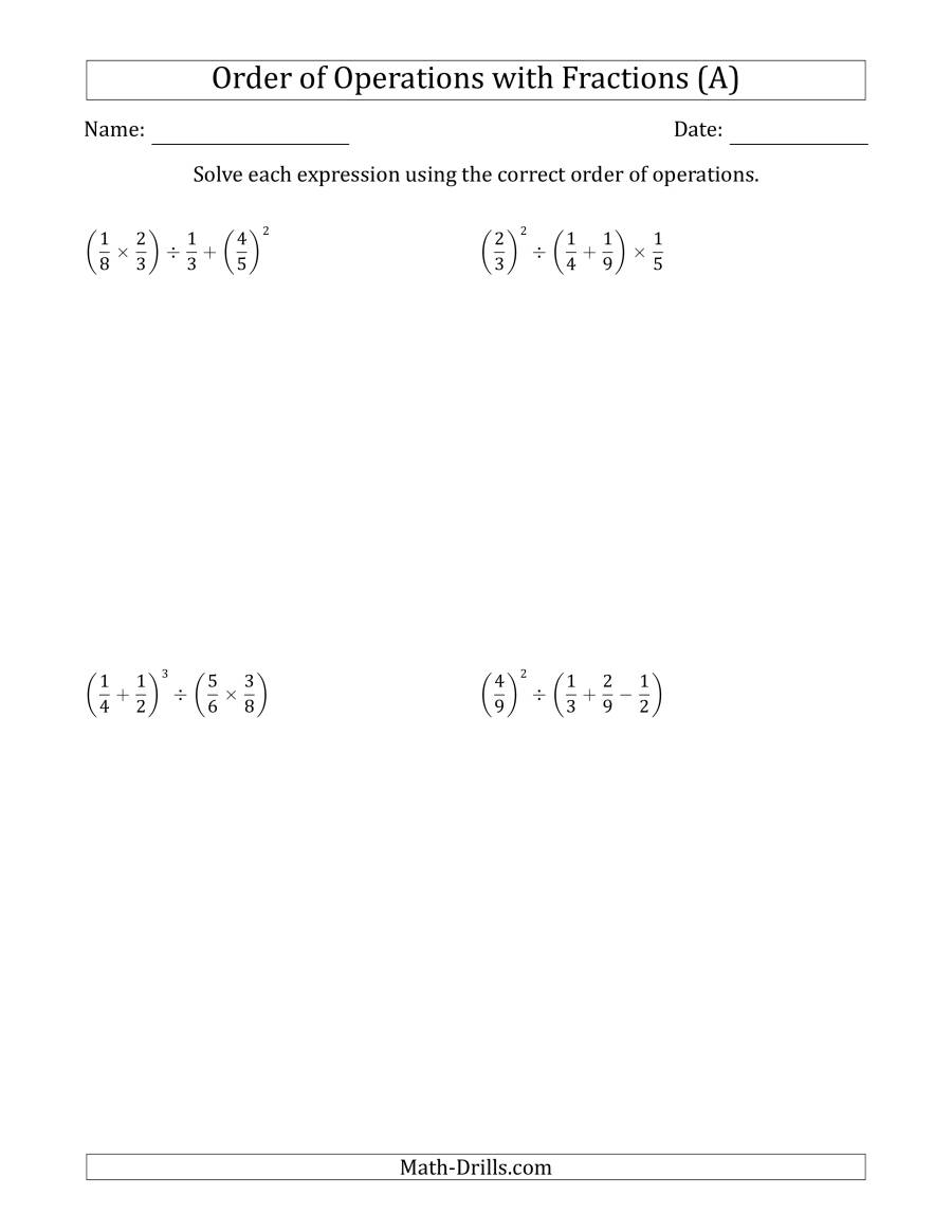 Four Operations With Fractions Worksheets