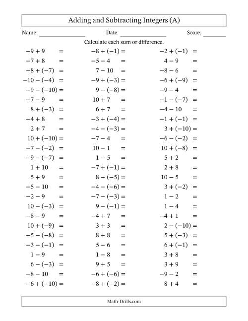 Adding Subtracting Integers Worksheets image.