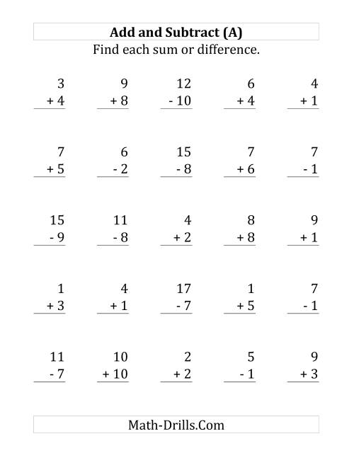 Adding and Subtracting with Facts From 1 to 10 (A) image.