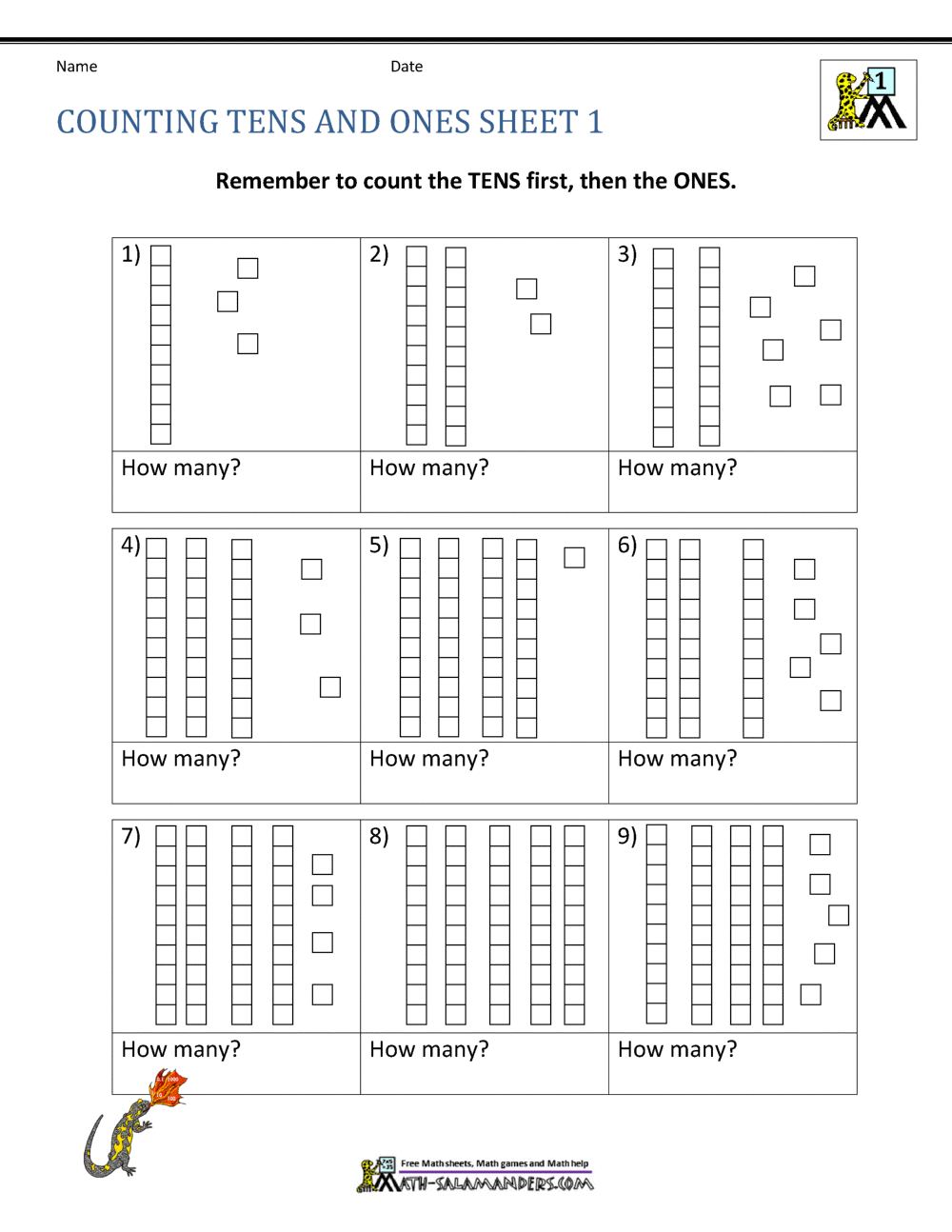 Place Value Ones and Tens Worksheets