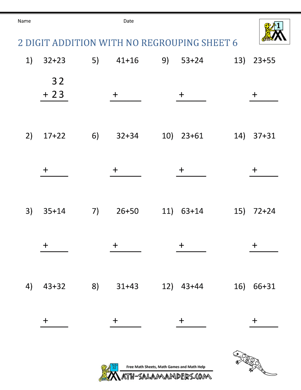 2 Digit Addition Without Regrouping