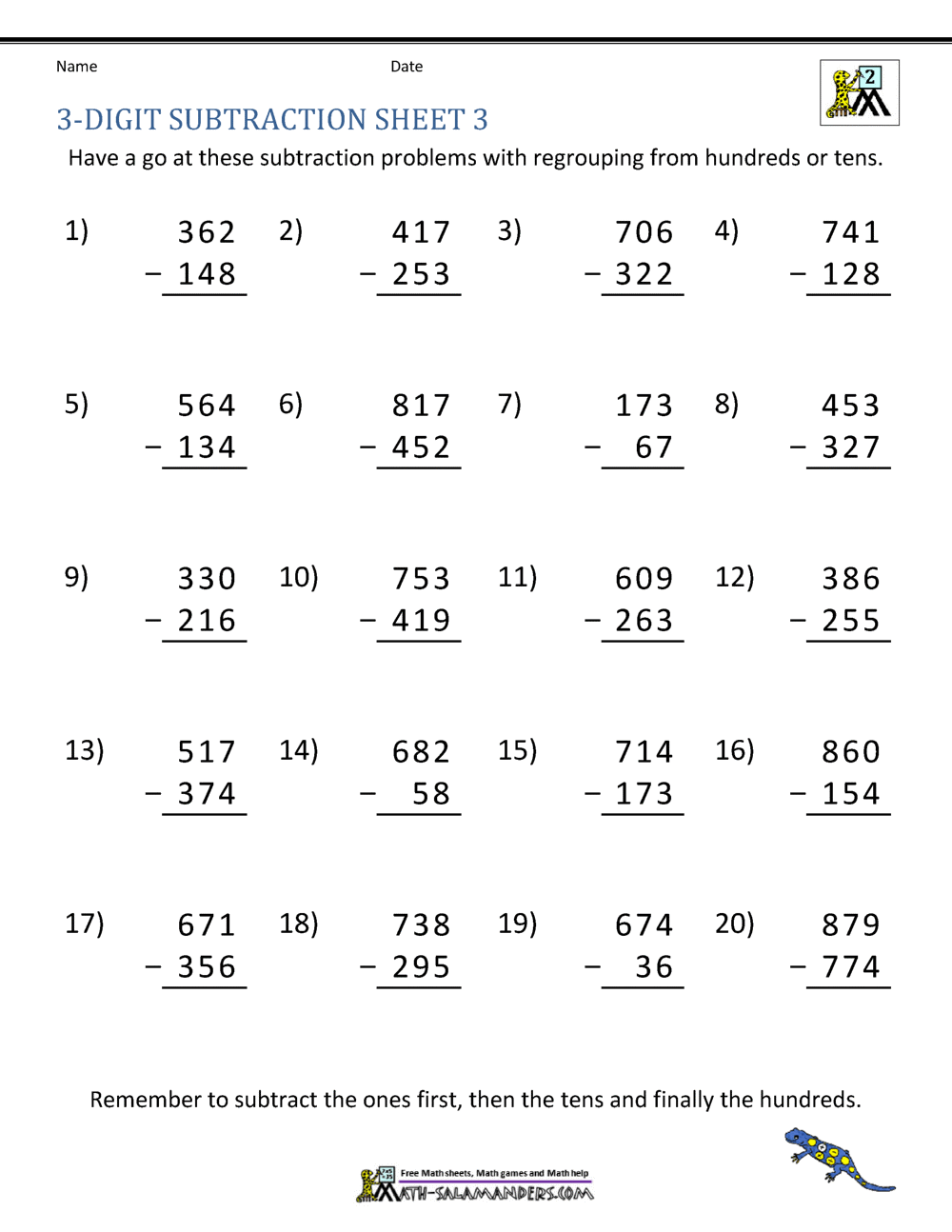 Free Subtraction With Regrouping Worksheets | Hot Sex Picture