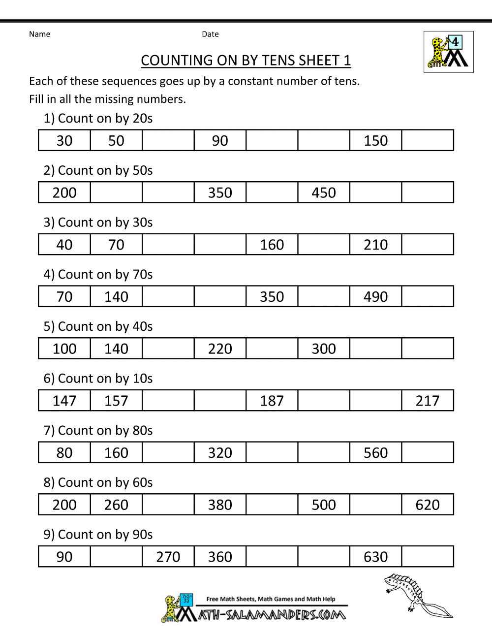 4Th Grade Printable Math Worksheets