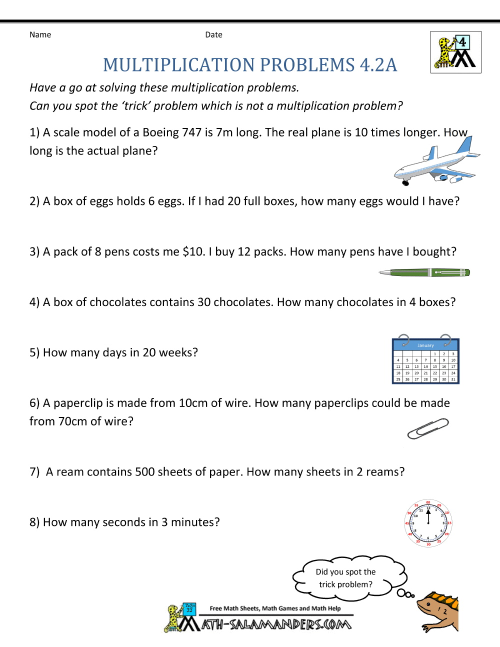 Multiplication Word Problems 4th Grade