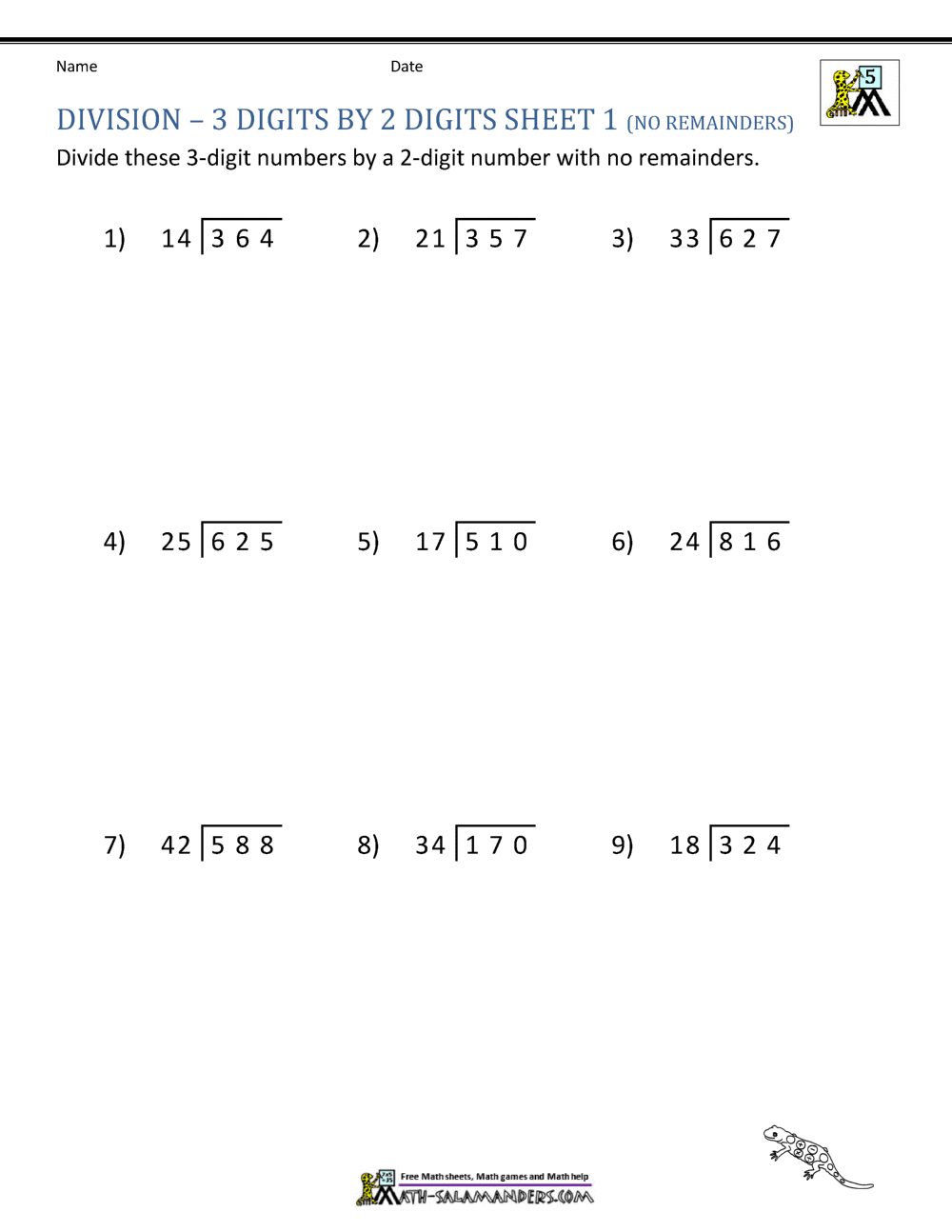 Grade 5 Long Division Worksheets