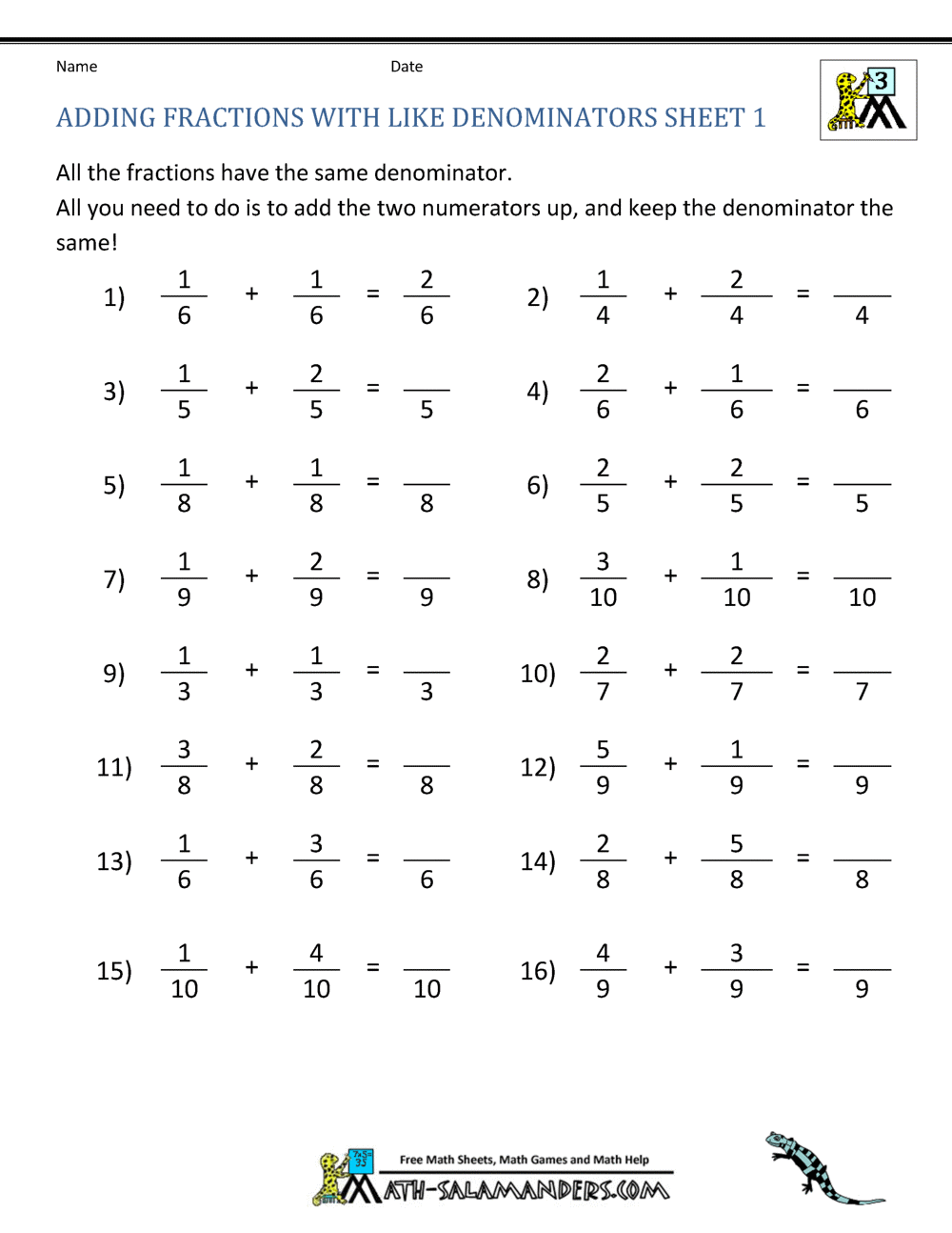 Working With Fractions Worksheet