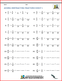 Adding Subtracting Fractions Worksheets