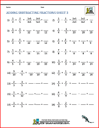 adding subtracting fractions worksheets