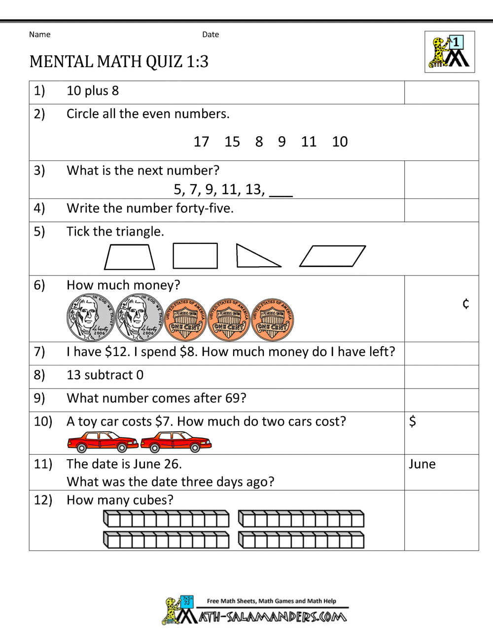 Maths Worksheets For Grade 1 / Free Fun Math Worksheets | Activity ...