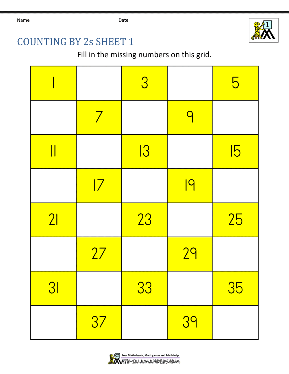 Counting By 2s Chart Printable