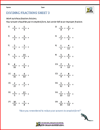 Dividing Fractions Worksheet