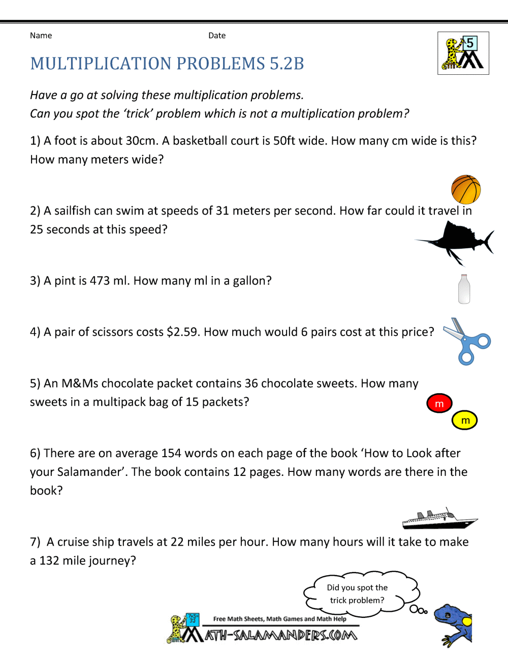 Multiplication Problems Printable 5th Grade