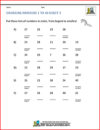 Ordering Numbers Worksheet up to 99