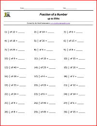 Fractions of Whole Numbers Worksheet - Randomly generated