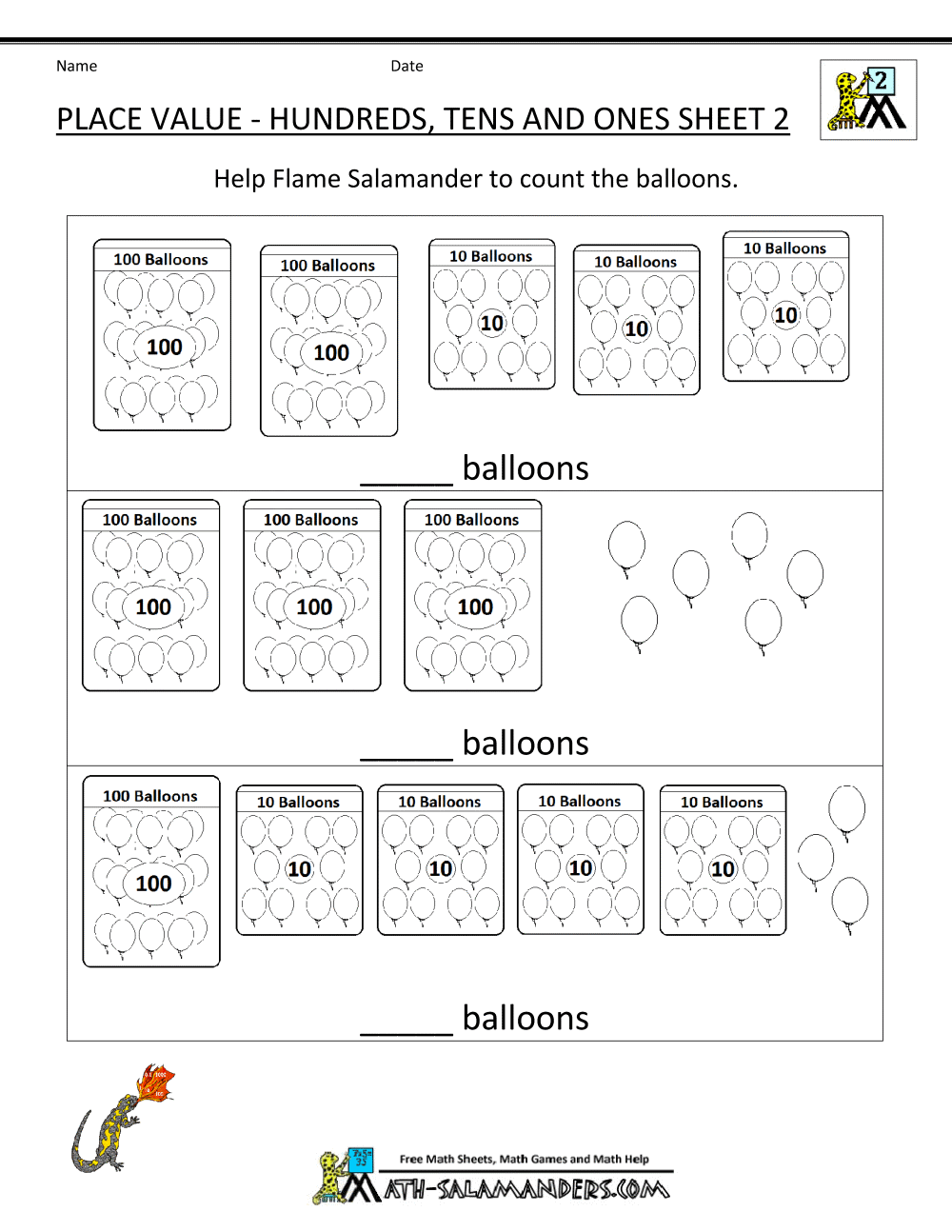 year 2 place value assessment math salamanders freebie second grade ...