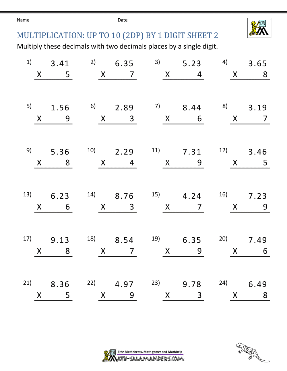 Printable Multiplication Sheet 5th Grade