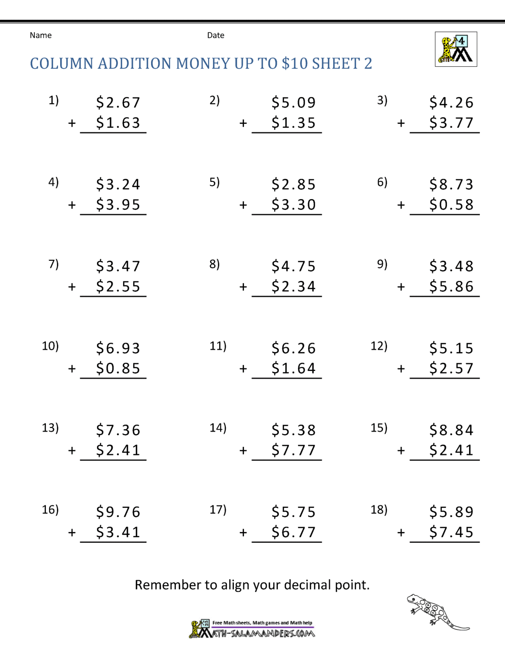 Math Addition Worksheet Collection 4th Grade