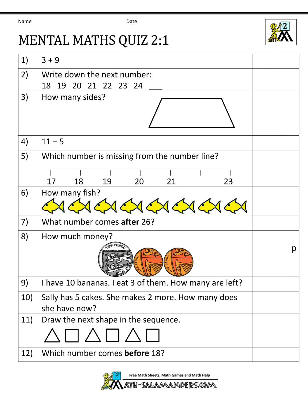 Mathematics Worksheets For Grade 2