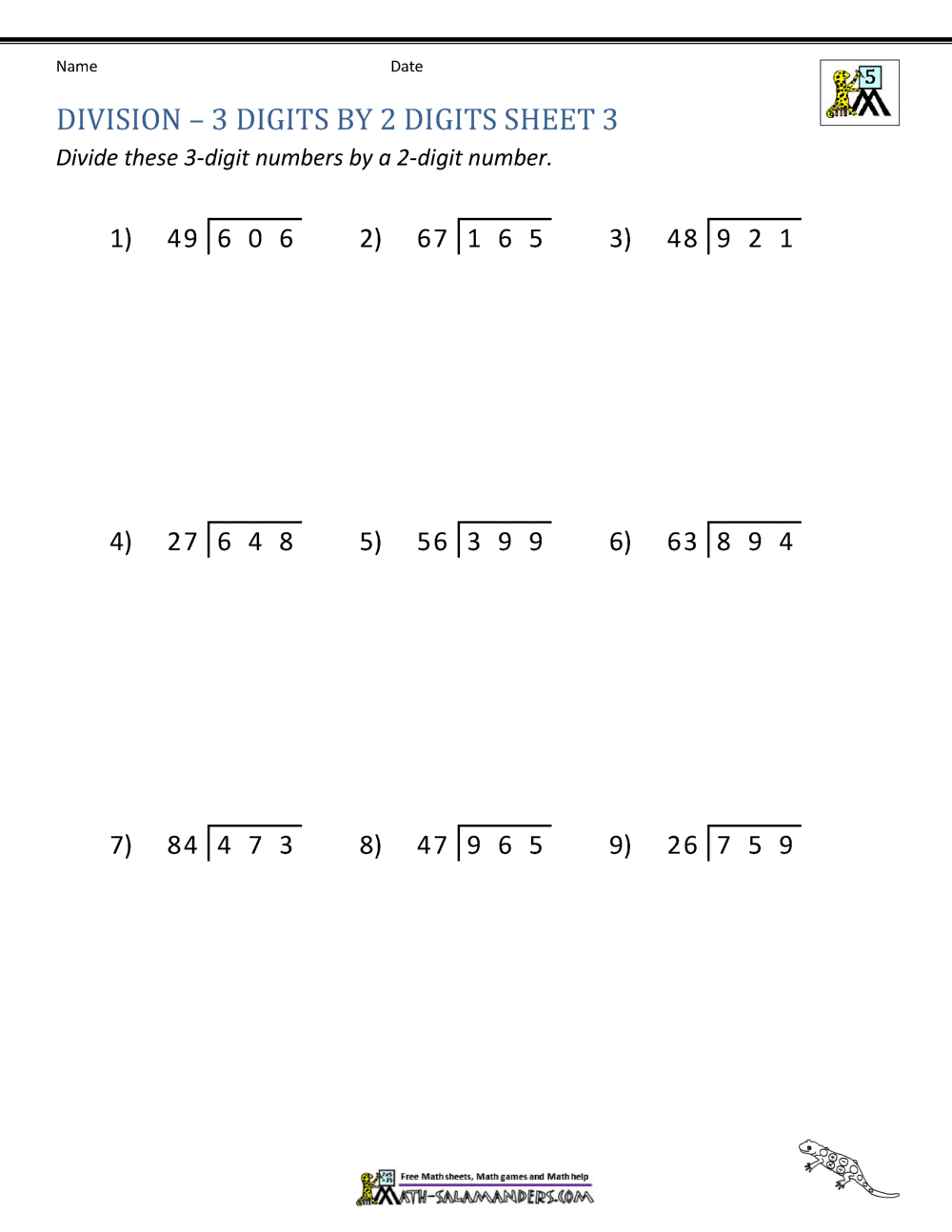 Free Printable Long Division Worksheets