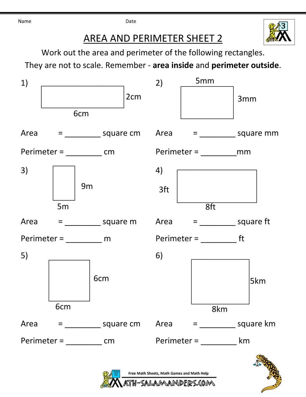 Area Worksheet For Third Grade