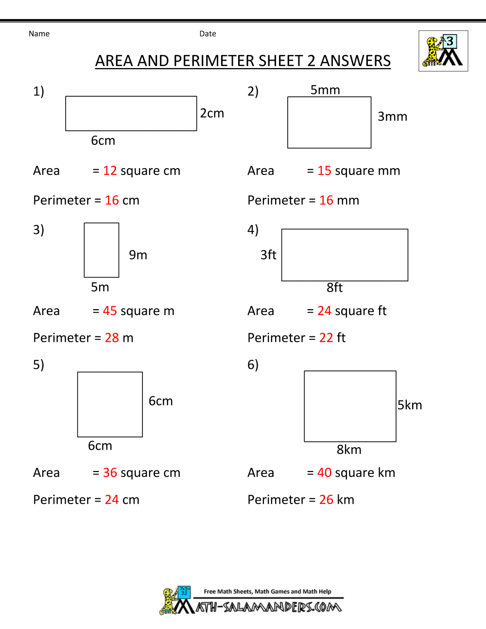 5th Grade Area And Perimeter Worksheets - Printable Word Searches