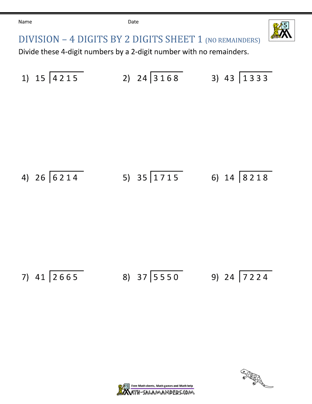 Long Division Worksheets With Answer Key