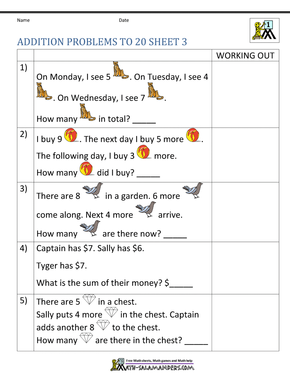 Addition Word Problems Worksheets