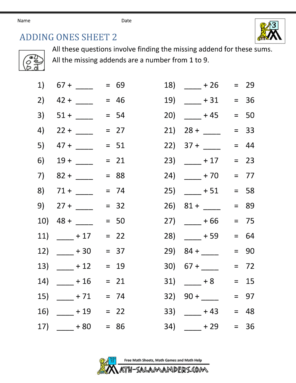 Third Grade Addition Worksheets