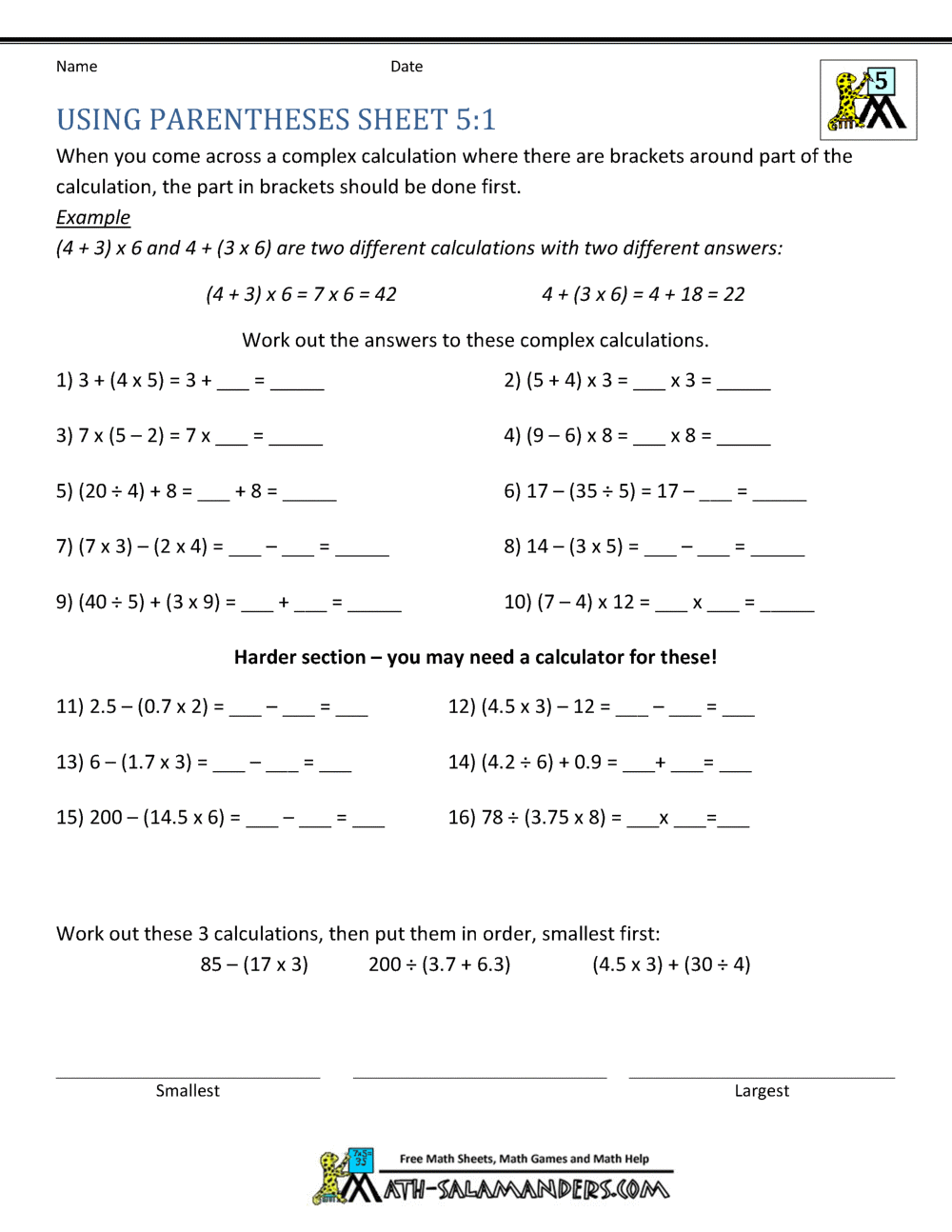 Math Homework Sheets 5th Grade image.