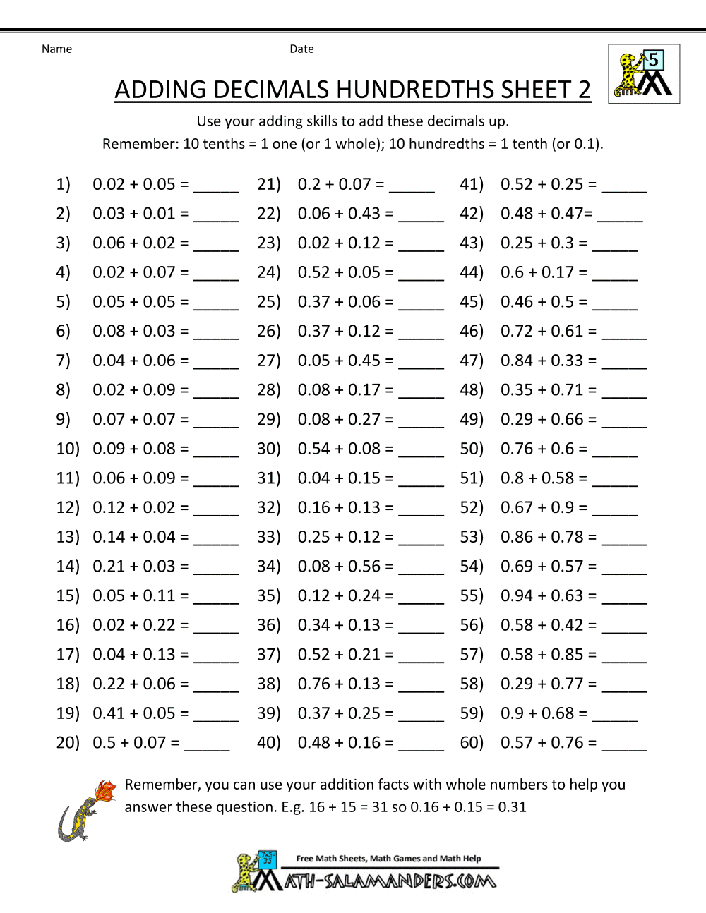 Printable Math Worksheets For 5th Graders