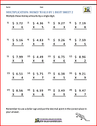 math worksheets printable multiplication 3 digits money by 1 digit 2