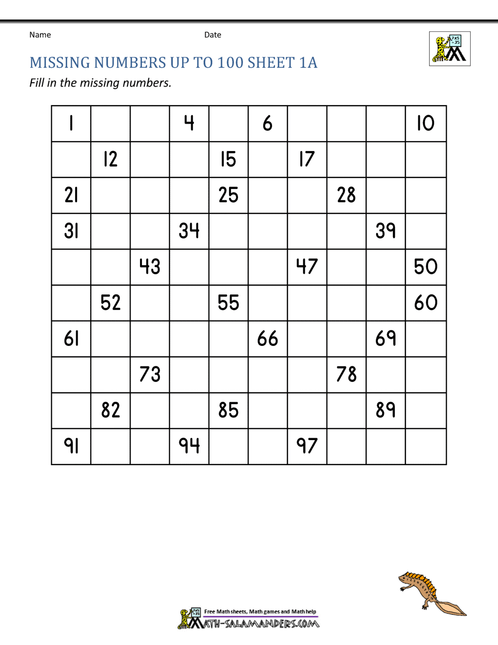 Missing Numbers Worksheet 1 100 Pdf - ProjectOpenLetter.com