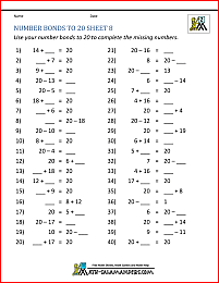 Number Bonds to 20 Worksheets