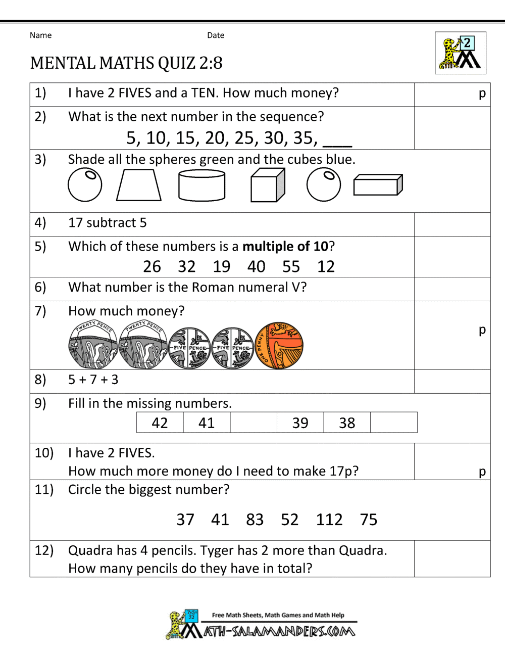 printable mental maths year 2 worksheets - year 2 math worksheets free ...