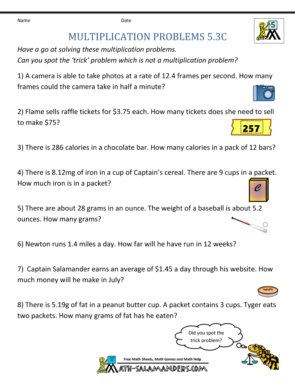 Multiplication Problems Printable 5th Grade