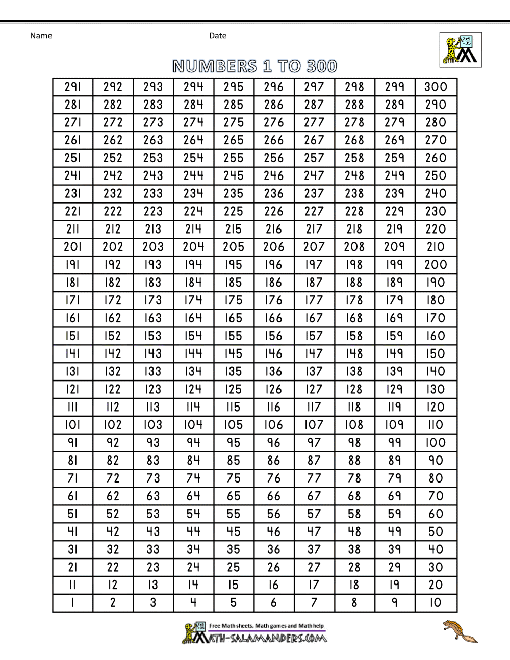 Hundreds Chart 200 300