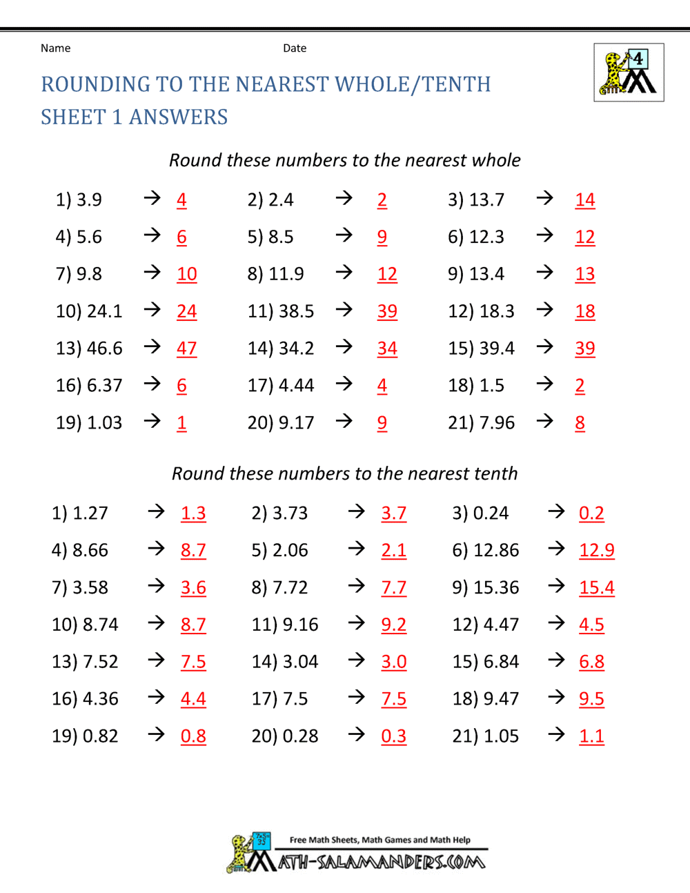 Rounding to the nearest tenth