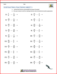 Subtracting Fractions Worksheets