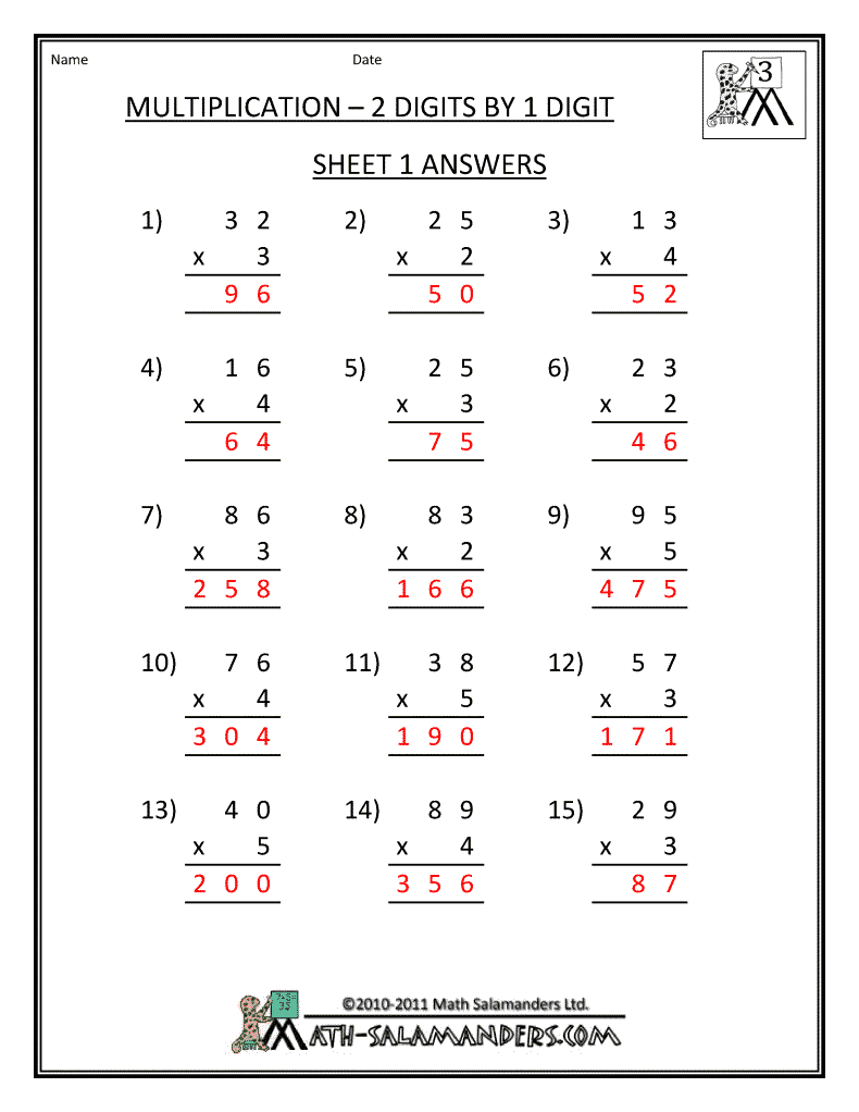 three digit by one digit multiplication