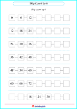 Grade 1 skip count numbers by 6, 7, 8 or 9 math school worksheets for ...