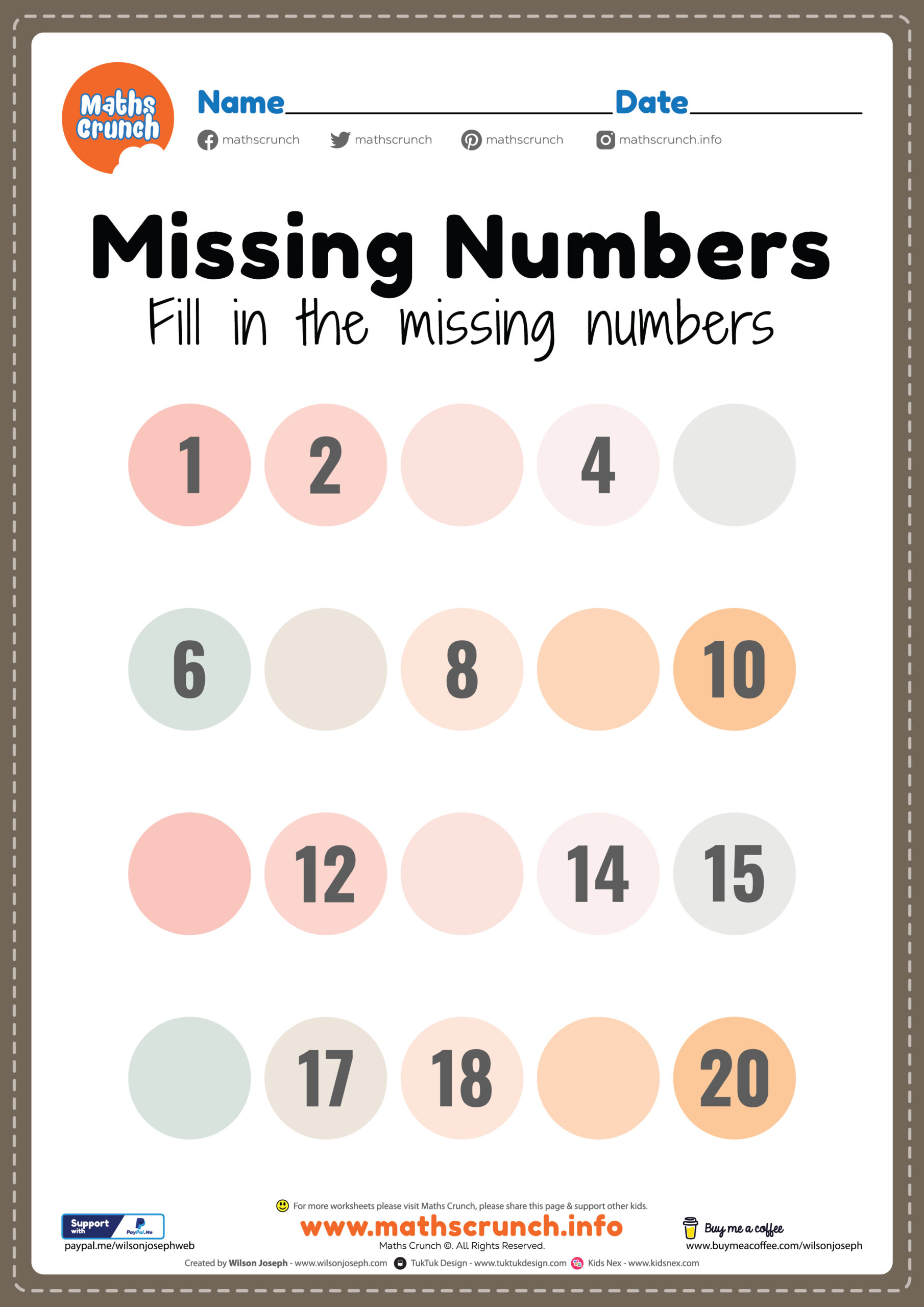 Missing Numbers Worksheet - Free Printable PDF for Kids