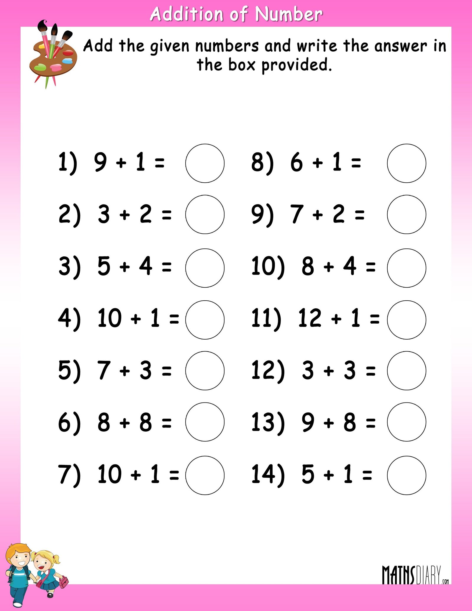 Addition Math Worksheets Printable