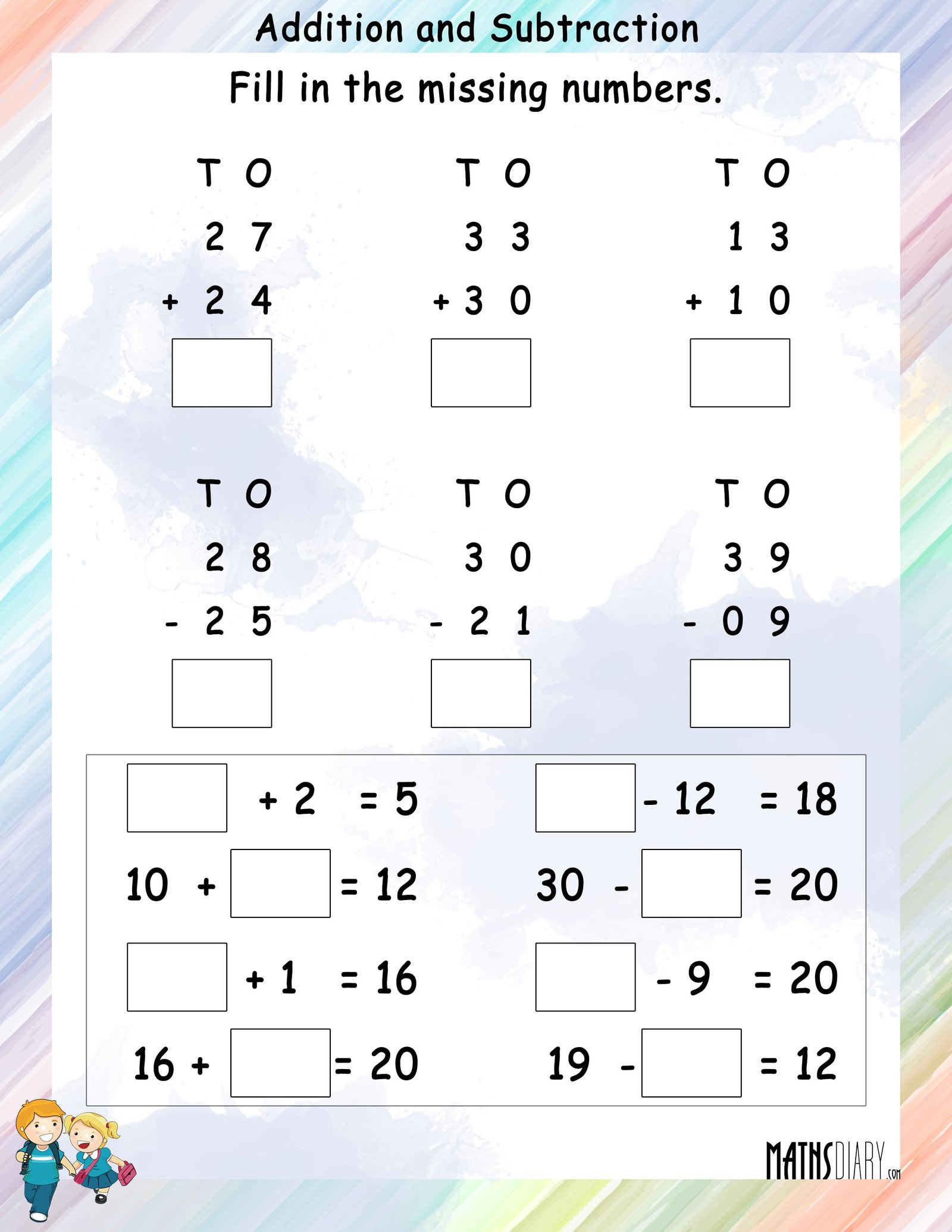 Addition And Subtraction Free Worksheets