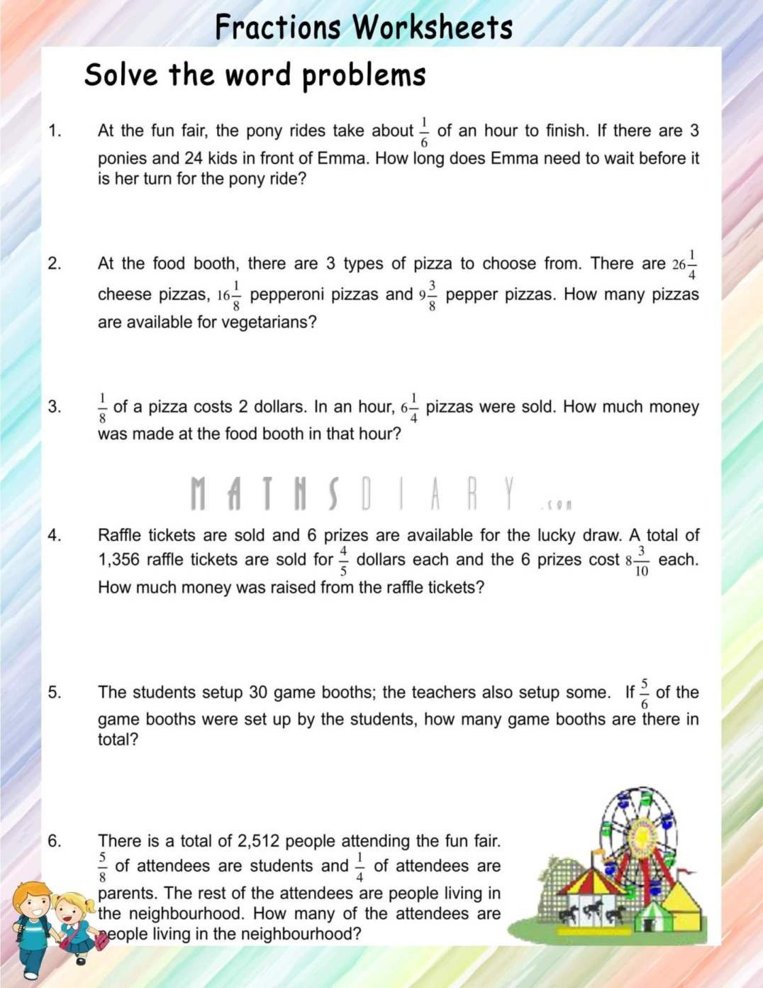 Fraction Word Problem Worksheets